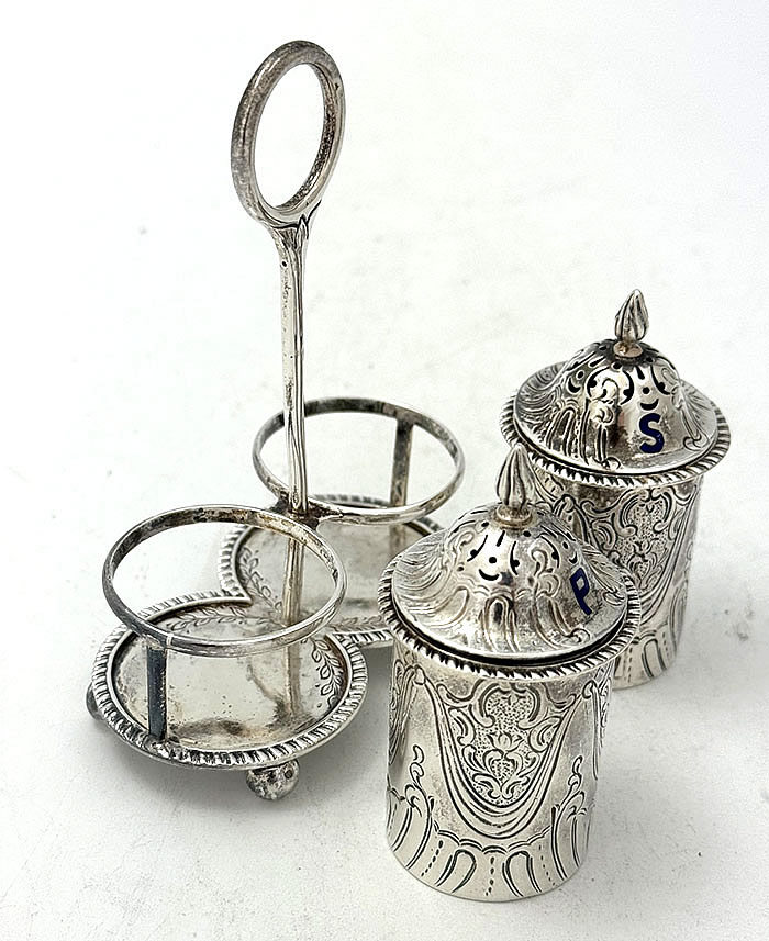 English antique silver cruets for salt and pepper